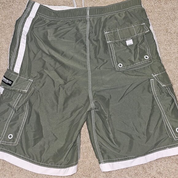 Counter Culture Cargo Swim Shorts Men's Large Olive Green Drawstring - Picture 2 of 5